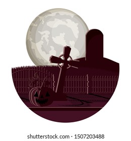 dark cemetery with pumpkin night scene icon