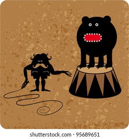 Dark character tame a big beast in performance situation