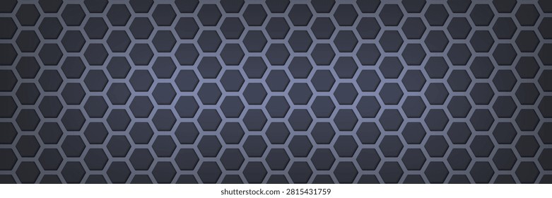 Dark charcoal hexagonal cell grid surface texture with raised embossed tiles and deep groove lines, seamless slate blue geometric background pattern