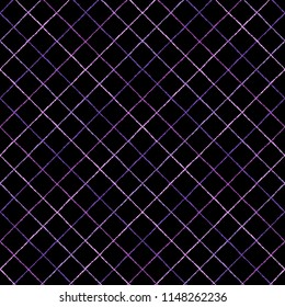 Dark check, plaid, lattice, mesh, trellis, square texture. Seamless vector pattern made of thin, narrow crossing pinstripes, stripes, lines. Brush, chalk, hand drawn violet, lilac streaks background.