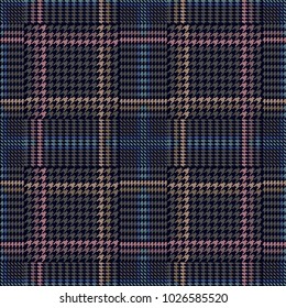Dark checkered hounds tooth print for suits and coats. Seamless vector pattern with grey geometric elements. Textile design with English motifs. Spring collection.