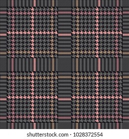 Dark checkered hounds tooth print for suits and coats. Seamless vector pattern with grey geometric elements. Textile design with English motifs. Spring collection.