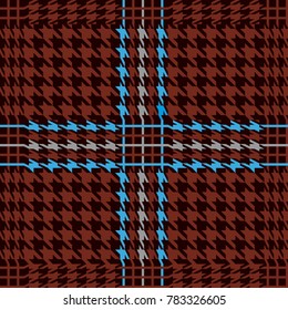 Dark checkered hounds tooth print. Seamless vector pattern with brown and blue geometric elements. Textile design with English motifs. Winter collection.