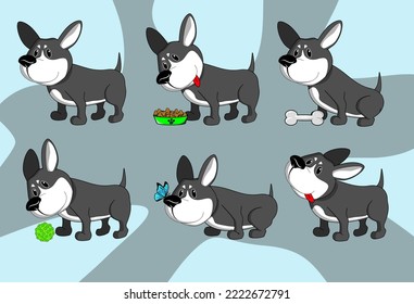 dark cheerful corgi on a colored background and illustration