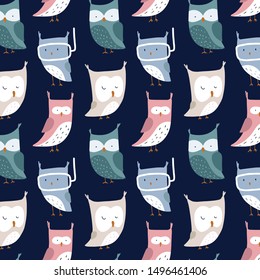 
Dark childish owls seamless pattern
