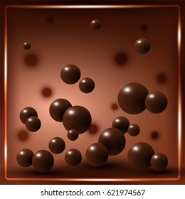 Dark Chocolate Balls On Abstract Background. Vector Illustration