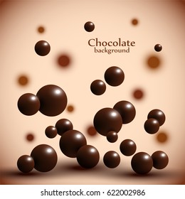 Dark Chocolate Balls On Abstract Background. Vector Illustration