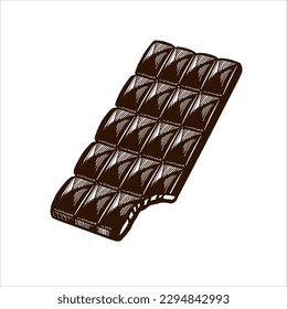 Una barra de chocolate oscuro, una barra de chocolate oscuro, un icono con una barra de chocolate sobre un fondo blanco. Elementos decorativos para patrones, paquetes, menús. Ilustración vectorial de material.