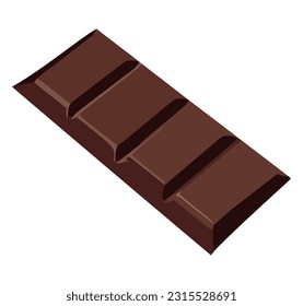 Dark chocolate bar broken on white over white