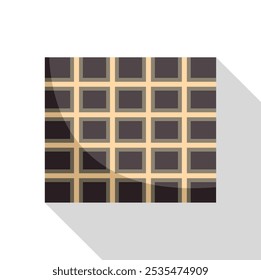 Dark chocolate bar with a grid pattern casting a long shadow on a light background, perfect for illustrating sweet treats