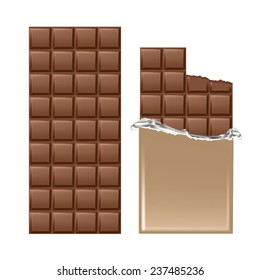 Dark chocolate bar isolated on white background. Vector illustration