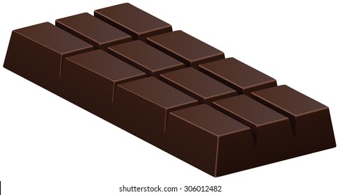 Dark chocolate bar on white illustration