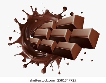 Dark chocolate bar chocolate Splashing with chocolate background and chocolate lava realistic splash