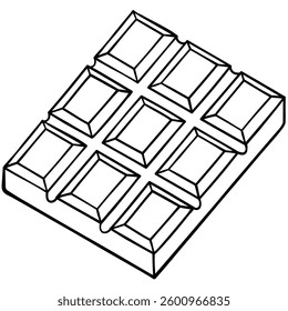 dark chocolate bar or tablet in square block shape line outline doodle. Human-made. Not generated by AI.