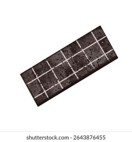 Dark chocolate bar with textured surface and grid pattern. Vector illustration ideal for sweet-themed content or World Chocolate Day designs.