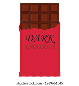 Dark chocolate bar. Vector illustration isolated on white background. 