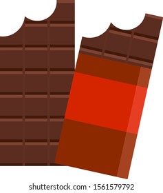 Dark chocolate bars, illustration, vector on white background.