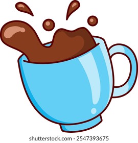 chocolate negro en taza azul Ilustración vectorial Icon. Estilo plano de la historieta