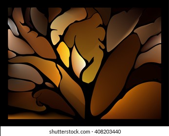 Dark chocolate brown background stained glass window with fantastic leaves