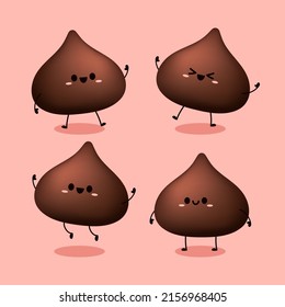 Dark chocolate chip 3d style. Dark chocolate chip vector on pink background. Chocolate chips ingredient.