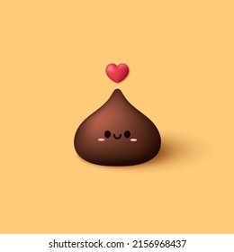 Dark chocolate chip 3d style. Dark chocolate chip vector on yellow background. Chocolate chips ingredient.
