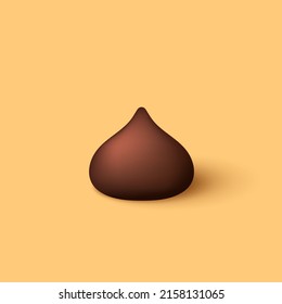 Dark chocolate chip 3d style. Dark chocolate chip vector on yellow background. Chocolate chips ingredient.