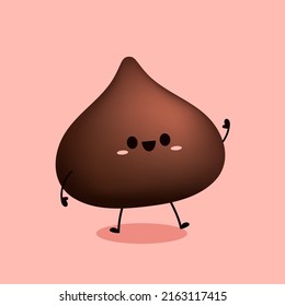 Dark chocolate chip 3d style. Dark chocolate chip vector on pink background. Chocolate chips ingredient.
