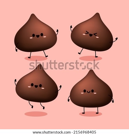 Dark chocolate chip 3d style. Dark chocolate chip vector on pink background. Chocolate chips ingredient.