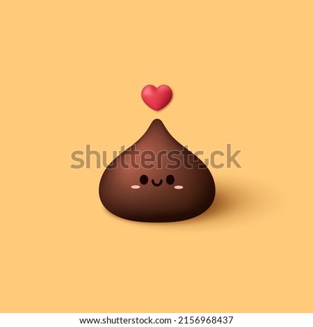 Dark chocolate chip 3d style. Dark chocolate chip vector on yellow background. Chocolate chips ingredient.