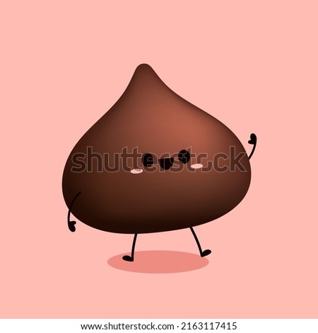 Dark chocolate chip 3d style. Dark chocolate chip vector on pink background. Chocolate chips ingredient.