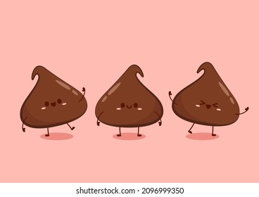 Dark chocolate chip cartoon vector. Dark chocolate chip character design. Dessert vector.