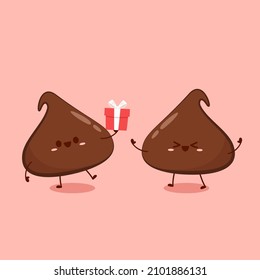 Dark Chocolate Chip Cartoon Vector. Dark Chocolate Chip Character Design. Dessert Vector.