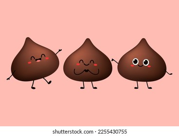 Dark chocolate chip cartoon vector. Dark chocolate chip character design. Dessert vector.