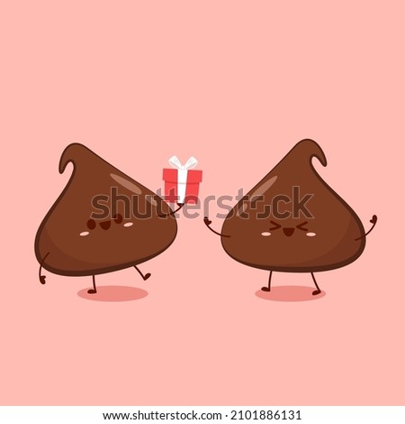 Dark chocolate chip cartoon vector. Dark chocolate chip character design. Dessert vector.