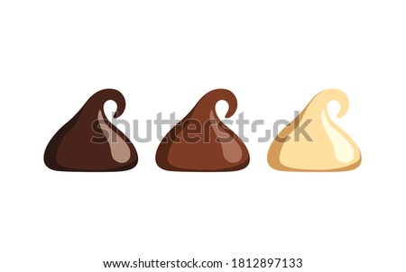 Dark chocolate chip,mlik chocolate chip and white chocolate chip isolated on white background.