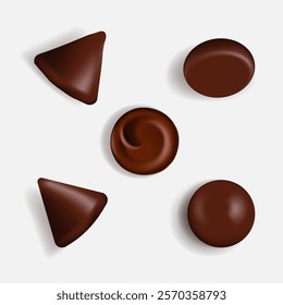 Dark chocolate chips and drops. Isolated vector objects set