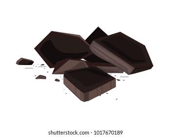 Dark chocolate or cocoa solids vector illustration. Cocoa liquor slices