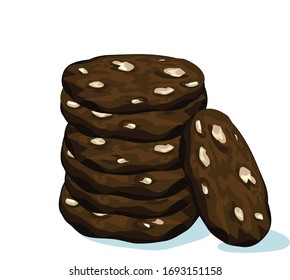 dunkle Schokoladenkekse-Kekse, Süßigkeitssymbol-Zucker einzeln auf weißem Hintergrund