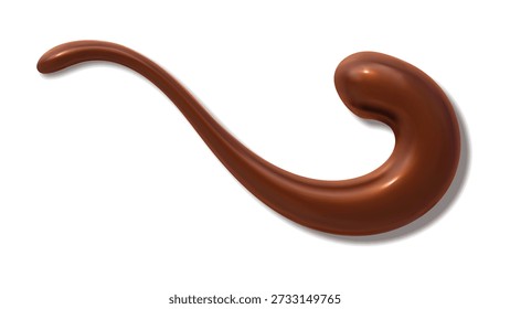Dark chocolate drizzle, flowing shiny choco syrup swirl and creamy caramel drop. 3d vector liquid chocolate sauce splash. Cocoa glaze drip, isolated candy sweet brown cacao flow with soft texture