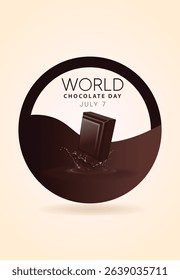 dark chocolate falling on liquid chocolate World Chocolate Day 7 July vector poster