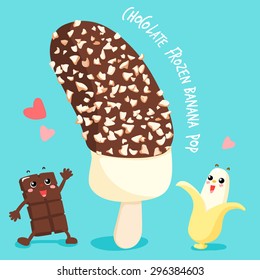 dark chocolate frozen banana pop vector illustration