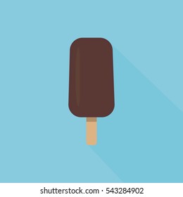 Dark chocolate ice cream with shade on blue background. Flat vector illustration