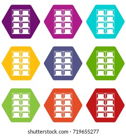 Dark chocolate icon set many color hexahedron isolated on white vector illustration