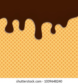 Dark chocolate melted on wafer background. Vector Illustration.