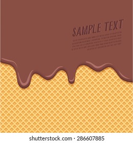 Dark Chocolate Melted on Wafer Background : Vector Illustration