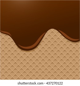 Dark Chocolate Melted on Wafer Background. Vector Illustration, eps 10