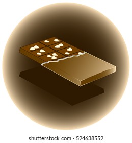 dark chocolate with nuts, vector illustration