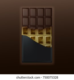 Dark Chocolate In Open Pack. EPS10 Vector