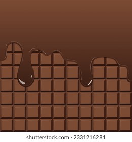 Dark chocolate pattern and dripping chocolate, vector illustration