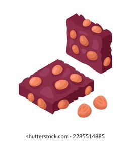 Piezas de chocolate oscuro con frutos secos isométricos 3d de ilustración vectorial
